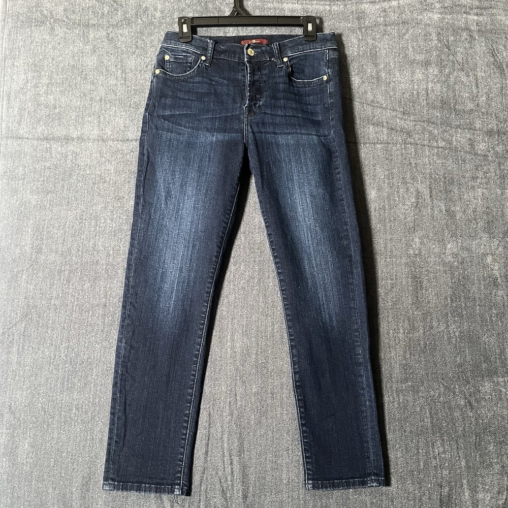 7 For All Mankind Josefina Skinny Boyfriend Jeans Womens 27 Dark Blue Stretch